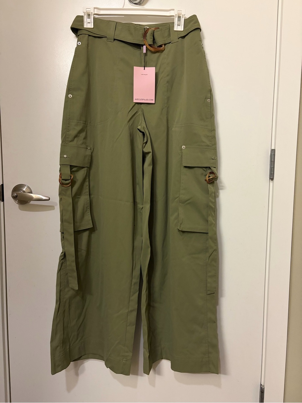 Avec Les Filles Olive Green Wide-Leg Cargo Pants